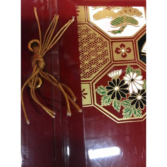 Vintage 1982 TOYO Japan Lacquer Photo Album Red Black Gold Japanese Motifs Gold - Picture 6 of 10